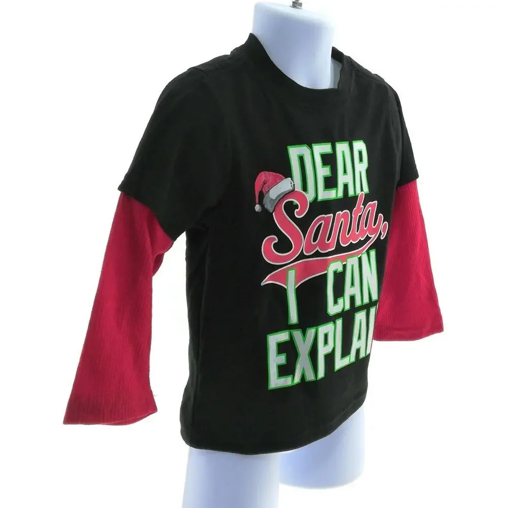 Holiday Time Boys 2T Christmas Shirt Black Red Long Sleeve Cotton